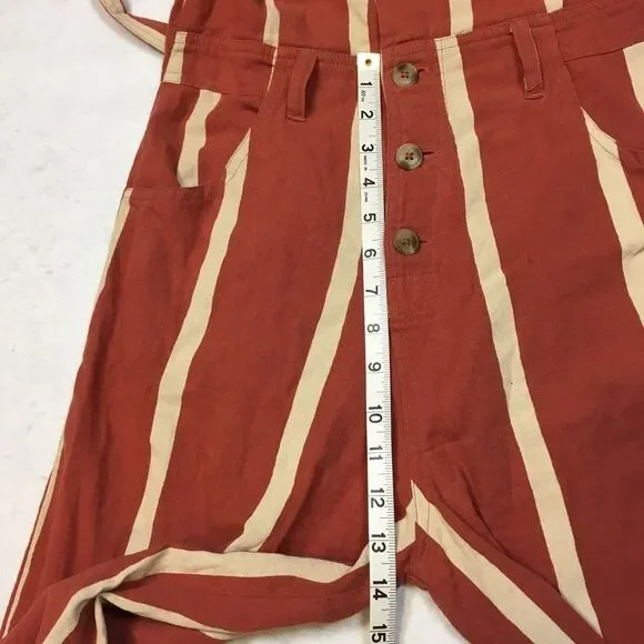 Billabong Womens 8 Sleeveless Linen Jumpsuit Stripe Crossfire Rusty Orange White - Picture 9 of 16